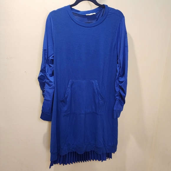 ABYOXI Royal Blue Long Sleeves Pleated Short Dress size L - Picture 1 of 13